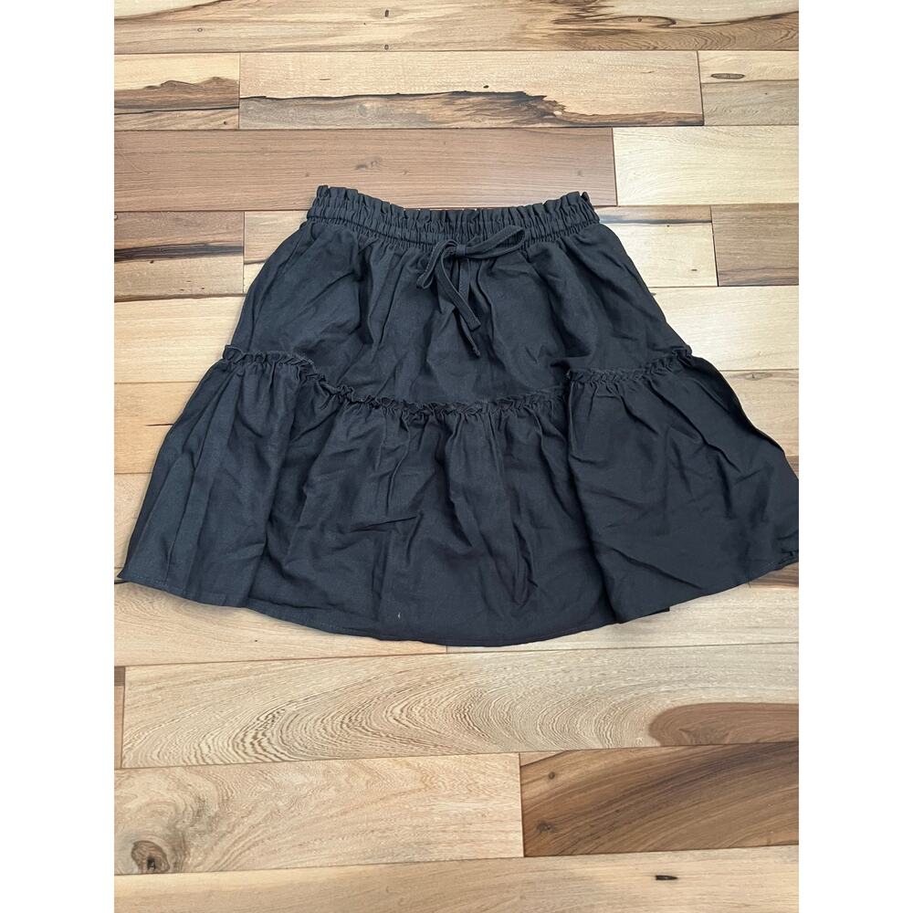 ZENANA WOMEN'S TIERED SKIRT RAYON/LINEN BLEND ELASTIC WAIST CHARCOAL NWT